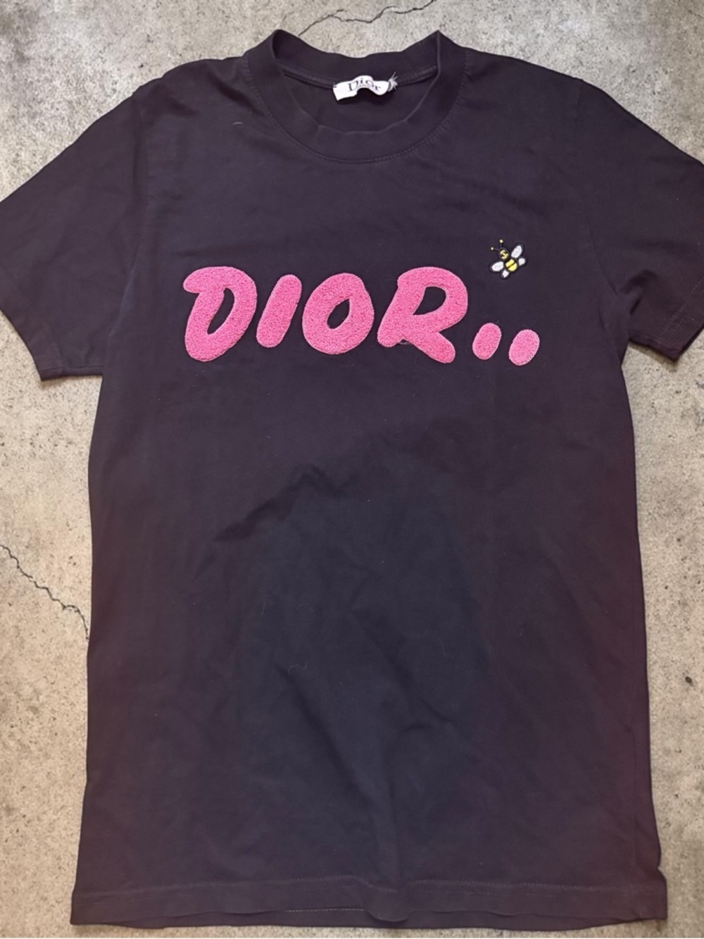 Dior Black Tee with Pink Label Accent